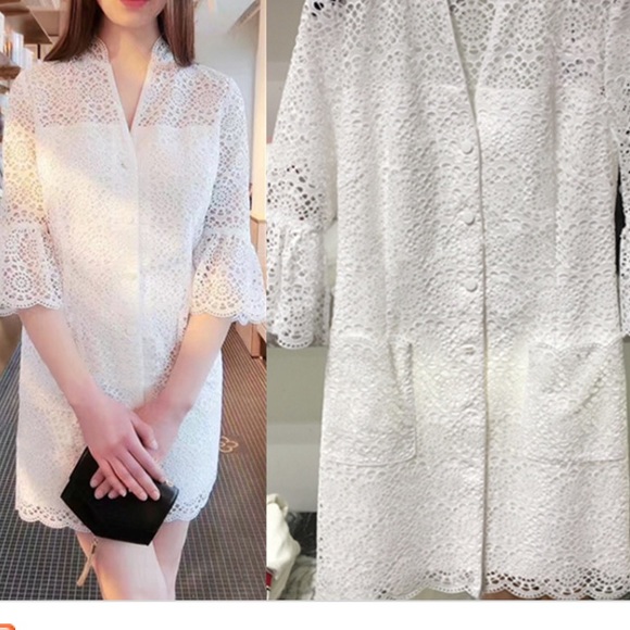 NWT Sandro  White Miranda Lace Shirt Dress - Picture 1 of 13